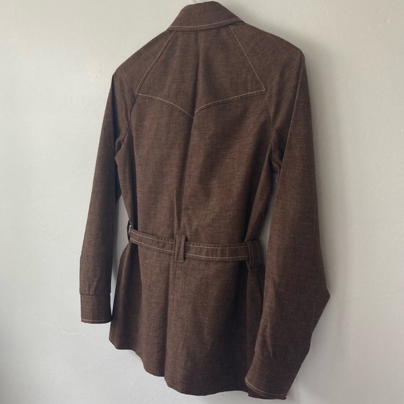 Vintage 70s Western Shirt Jacket Shacket Sharp Collar Brown Size Small - Picture 4 of 7